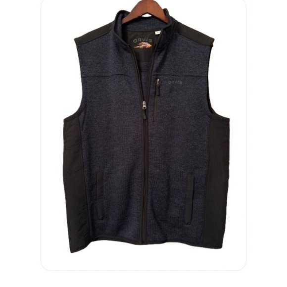 Orvis Mens Vest Grey Fishing Full Zip Pockets‎ Polyester Outdoor Comfort